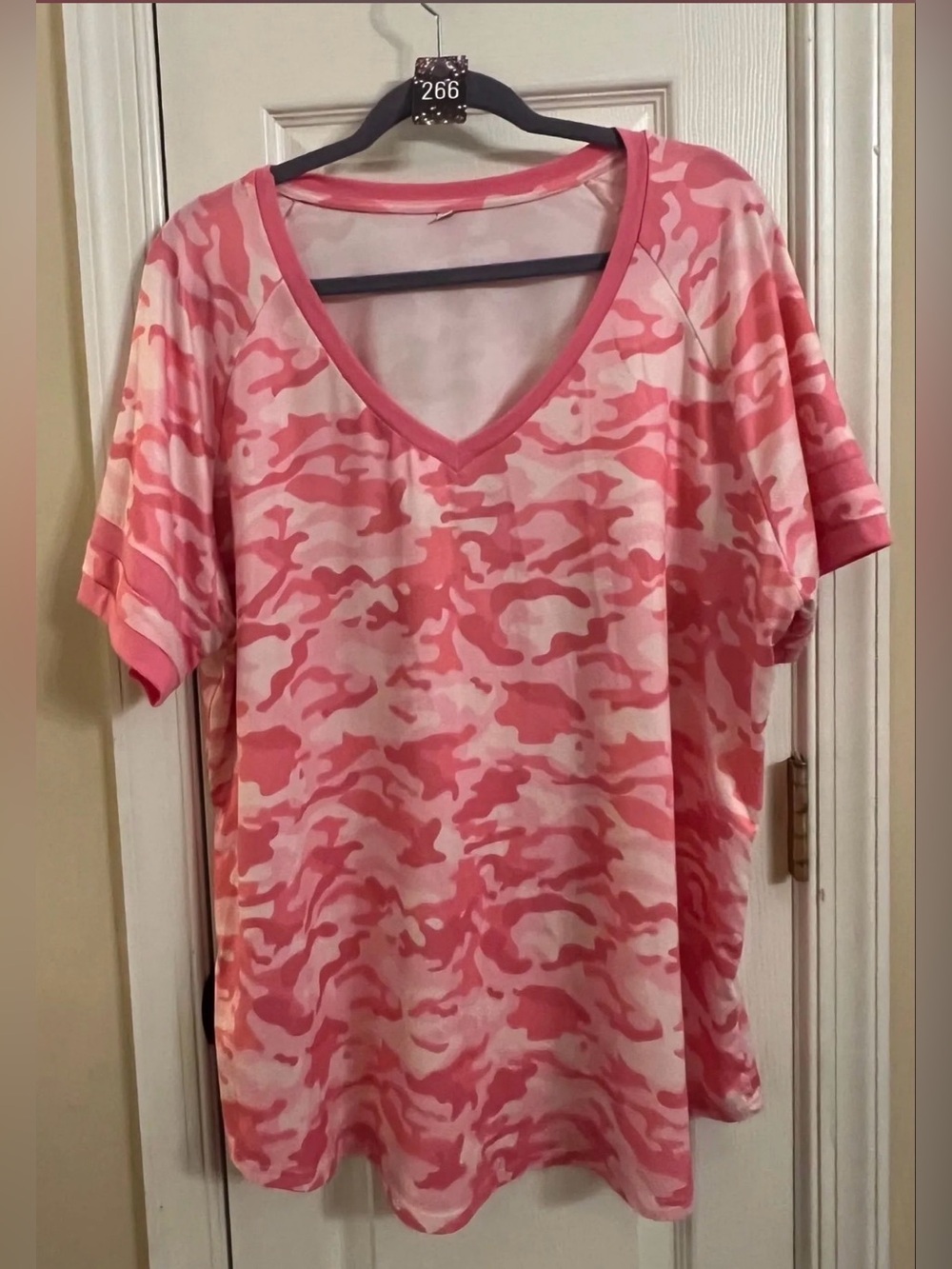 Women’s Pink Camo V‑Neck Top